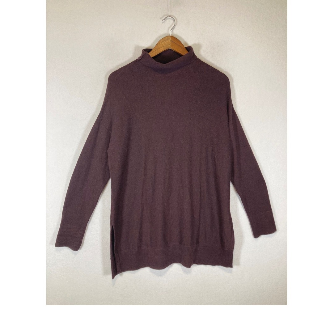 Dark Academia Ann Taylor Loft Women Small Burgundy Mock Neck Tunic Sweater Slits
